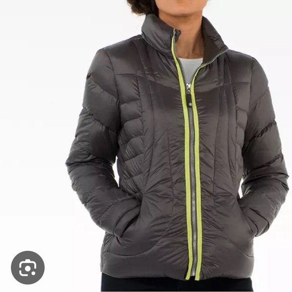 Halifax Women's Gray Puffer Jacket with Lime Accents - Picture 1 of 7